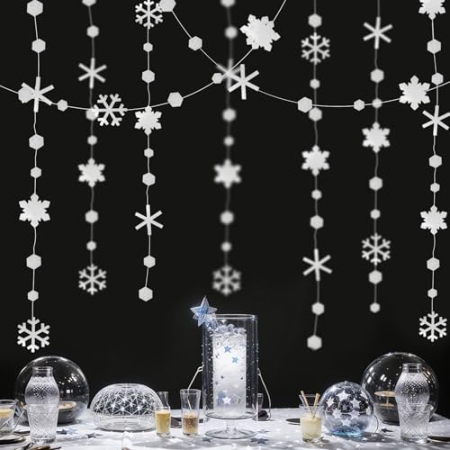Schillernde Stern-Mond-Kreis-Punkt-Girlande-Deko, Papiergirlande mit Silberenem Reflective Party Dekoration Set, Hängend Sterngirlande Banner Dekorationen für Geburtstagsparty, Hochzeit, Weihnachten