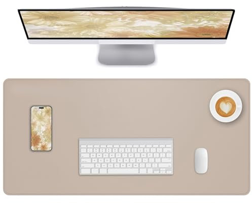 Lllunimon Groß Leder Schreibtischunterlage Beschützer Mauspad PU Leather Desk Mat Large Mouse Pad Rutschfest Tischmatten Mausmatte Wasserdicht Schreibblock für Büro und Zuhause (Beige, 80x40cm)