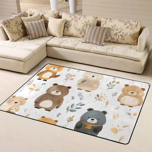 Mexpekil Teppiche für Schlafzimmer, Wohnzimmer, niedlicher Aquarell-Teddybär, Kurzflor-Teppich, rechteckig, 120 x 160 cm
