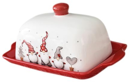 LIFKOME Beurrier Gnome en Céramique avec Couvercle et Poignée pour Beurre | Boîte à Beurre Réutilisable pour Fromage, Usage Maison et Banquet, Entretien Facile, Nettoyage Simple