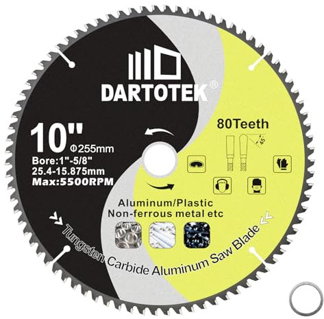 255mm Aluminum Cutting Circular Saw Blade - 80 Tooth TCG Non-Ferrous Metal Cutting Blade with 25.4mm Arbor for Cutting Aluminum Non-Ferrous Metals Plastic
