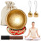 Ensemble de bols chantants tibétains, en laiton, 8,6 cm de diamètre, avec base en bois, 2 cloches en laiton et un sac de rangement, pour yoga, méditation