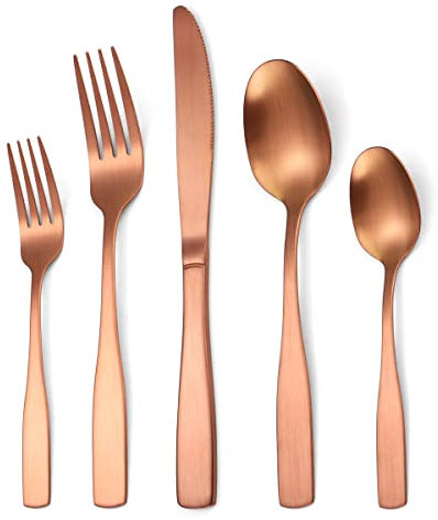 Service de 20 pièces en argent mat pour 4 personnes, comprenant des couteaux à steak, des fourchettes et des couverts en acier inoxydable, des couverts en or, lavables au lave-vaisselle, finition mir