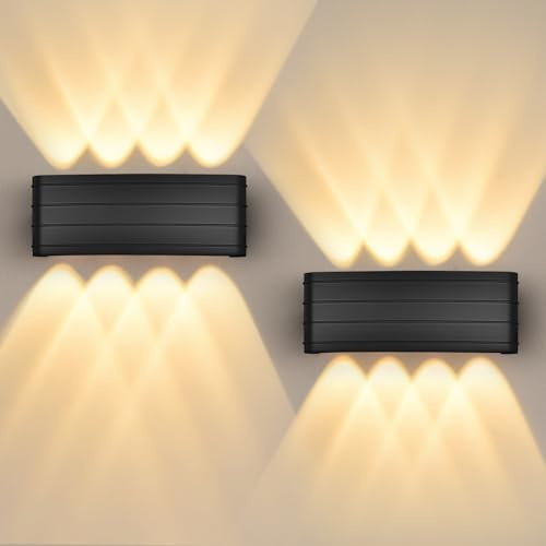 GeyouLux LED Wandleuchte IP65 Außenwandleuchte 2700K Wandlampe 2er Schwarz | 8W Up & Down Wandlampe mit 8 Lichtquellen Moderne Design LED Wandbeleuchtung Warmweiß für Flur Treppenhaus