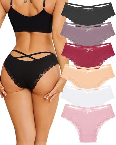 Womens Cotton Underwear Sexy Lace Trim Bikini Ladies Cheeky Panties 6 Pack