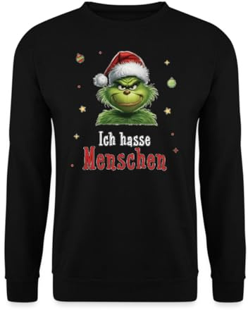 Grinch Ich Hasse Menschen | Weihnachten Christmas X-Mas Pullover, Schwarz, M