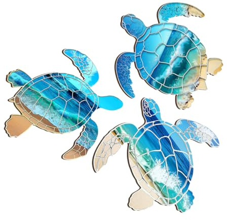Gadpiparty 3 piezas Decoración Pared Madera Tortuga Colgante Colorida Artesanía Madera Resistente para Interior Exterior Hogar Jardín Piscina
