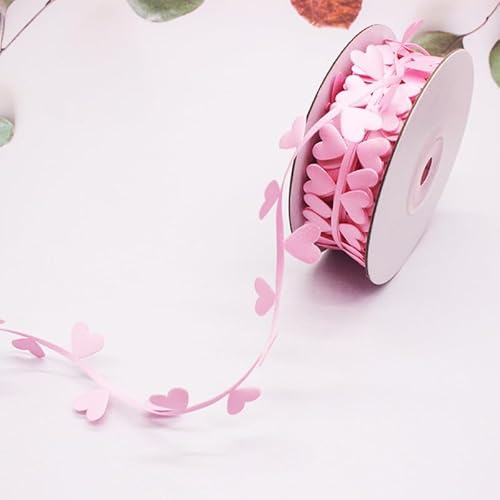 WANYI Herzförmiges Band 10M Schleifenband mit Herzen Geschenkband Polyester Bedruckte Bänder für Valentinstag Geschenkverpackung Dekoband(Rosa)