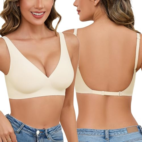 Niwicee Reggiseno Schiena Scoperta Invisibile Reggiseni Senza Ferretto Push Up Reggiseno a V Profonda Reggiseno Multiway Bretelle Convertibili con Morbida Imbottiture