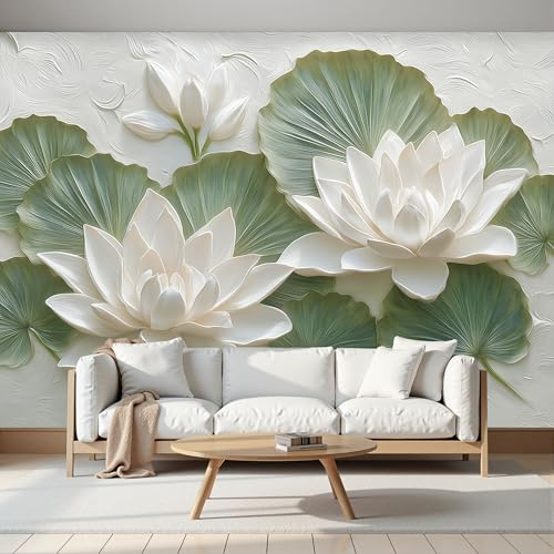 Fototapete Gips Seerose Tapete Wandbild Wandbild Relief Blume Bild Fototapeten Personalisierte Größe Tapeten Wandtapete Weiß Wand Schlafzimmer Wohnzimmer Moderne Vliestapete