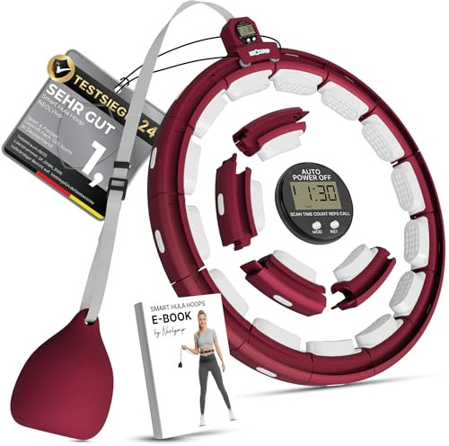 NEOLYMP Smart Hula Hoop Reifen Erwachsene – Hula Hoop leise mit integriertem Tracking für Zeit, Umdrehungen und Kalorien – Fitness Ring verstellbar 29–40 cm (Berry)