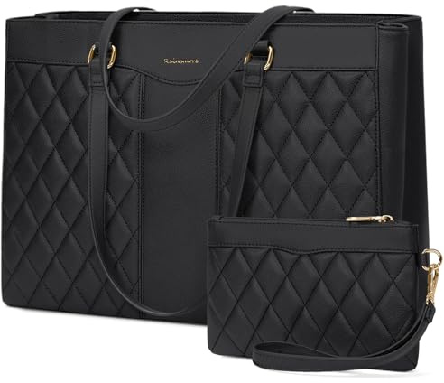 RAINSMORE Laptop Handbags for Women 15.6 Inch Ladies Work Bags with Compartments, PU Leather Laptop Tote Bag Waterproof Large Handbag Shoulder Bag for School Office Business
