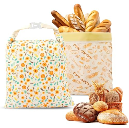 confezione da 2 sacchetti per il pane di cera d'api, 43×33 cm | sacchetti di cotone rivestiti in cera d'api naturale, borsa in cotone per conservare pane fatto in casa e prodotti da forno