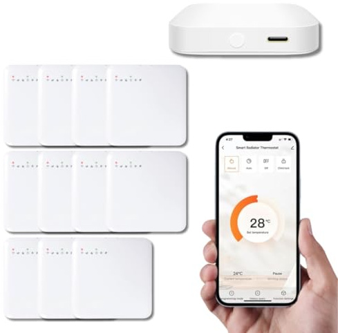 Thermostat pour radiateur Electrique Intelligente Connectée LUMARK - Contrôle Température Via Appli Tuya, Programmation, Détection Fenêtres Ouvertes - Compatible Assistants Vocaux (2, avec Passerelle)