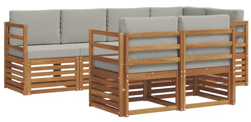vidaXL Sofagarnituren 7 pcs Natürlich und Hellgrau Massivholz Akazie, Garten-Sofa, modernes Outdoor-Sofa, langlebige Lounge, Bequeme Terassensitze für Dein Wohnzimmer