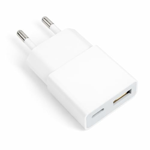 Cargador USB C 5W 5V 1A 2 Puertos Type-C + USB-A Adaptador Corriente, Cargador 5V 1A Enchufe USB Compacto Blanco, USB C Cargador para iPhone Xperia MP3 Smartphone Galaxy Huawei Viaje Universal