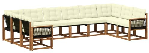 vidaXL Outdoor-Sofagarnitur mit Kissen 10 pcs Natur und Creme, Gartenmöbel, modernes Outdoor-Sofa, bequemes Lounge-Set für Ihre Terrasse, robust und stylisch