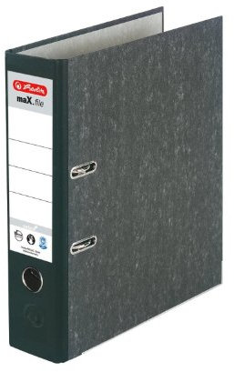 Herlitz 11012846 Ordner max.file nature A4 8 cm, Wolkenmarmorbezug/Papier grau, 5er Pack, schwarz