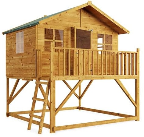 BillyOh Wooden Playhouse Kids | Step Ladder or Slide | Outdoor Toys Wendy House Garden Playhouses 6x7 | Lollipop Max Tower Floor, Roof & Felt Included (with Step Ladder)
