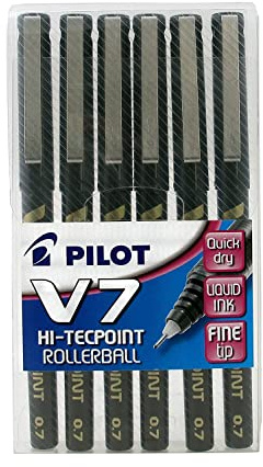 Pilot V7 Hi-Tecpoint Rollerball Pen, 0.7 mm Tip - Black, Pack of 6