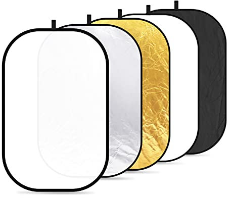 Neewer® Lot de 5 réflecteurs de lumière ovales repliables - Matériel de Photo Professionnel - Translucide, argenté, Noir, doré, Blanc - 120 x 180 cm