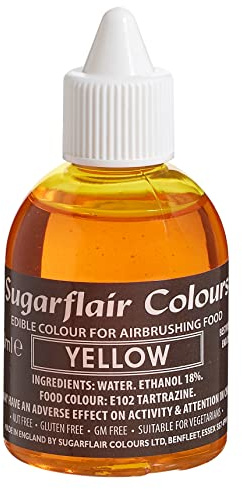 Sugarflair Yellow Edible Airbrush Colour - Edible Food Colouring Airbrush Paint for Cakes, Cupcakes, Icing and Cake Decorations - 60ml
