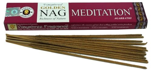 Vijayshree Räucherstäbchen, Blumiger Duft, 15 g, Golden Nag Meditation | Harzig-frischer, fruchtiger Duft, ideal für Meditation, Entspannung, Aromatherapie.