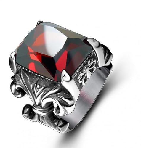 BOBIJOO JEWELRY - Großen Siegelring Ring mit Rotem Stein König Lilie, Besetzt mit Soliden Edelstahl - 21,6 (12 US), Edelstahl 316