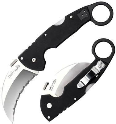 Cold Steel, Tiger Claw Lockback Serrated, Klappmesser, Satin Finish, Taschenmesser, Griff: G10, Cts-XHP Klingenstahl, Taschenclip, scharfes Messer für Outdoor, Camping, Schnitzen