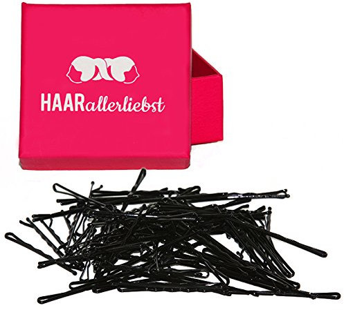 HAARallerliebst 50 Haarnadeln - 5 cm Bobby Pins - schwarz für dunkle Haare – Haarklemmen Damen & Hair Pins in pinker Box - Perfekte Haarnadel für Styling & Halt