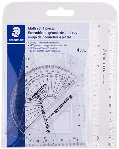 STAEDTLER math set, 4 piece portable wallet, essential for school and home use, 569 WP4,transparent