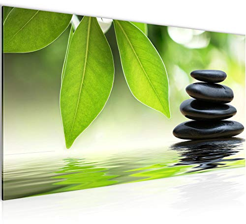 Runa Art Wandbild Feng Shui Steine 1 Teilig 100 x 40 cm Modern Bild auf Vlies Leinwand Zen Spa Wohnzimmer Schlafzimmer Grün 501112a