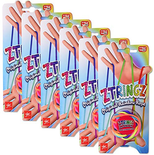 TE-Trend Ztringz Doigt Jouet Schnurspiel Jeu de Fil Seilpuzzle Nœuds Bricolage Mains Jeux Éducatifs Fille Multicolore - 6er Set Ztringz