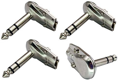 AAOTOKK Right Angle 6.35MM Adapter Golden Plated 90 Degree 3 Pole 6.35mm 1/4 Inch Stereo TRS Male Flat Pancake Style Plugs Connectors for Speaker,Patch Cable,Guitar(4 Pack/3 Pole)