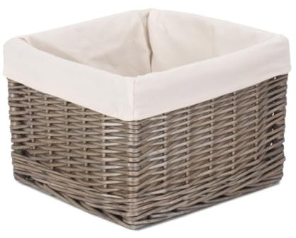 Red Hamper Medium Square Antique Wash Wicker Lined Storage Basket, Brown