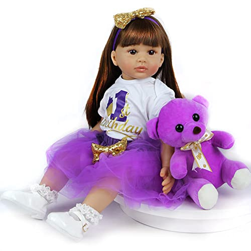 ZIYIUI Bambole Reborn Bambino Femmine 24 pollici Reborn Baby Dolls Soft Vinyl Simulazione in silicone 60cm Reborn Babies Realistici Girl Boy Toys Giocattoli regalo di Natale Indossa un vestito viola