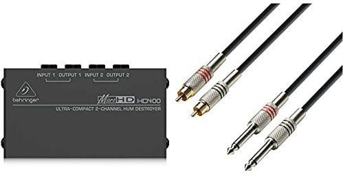 Behringer MICROHD HD400 Ultrakompakter 2-Kanal Brummzerstörer - Entf. AC-Hum & Noise, Brechen Ground Loops, 2 unabhängige Kanäle, Autom. Unbal. zu Balanced, Schwarz, Cinch Male auf Klinke Mono