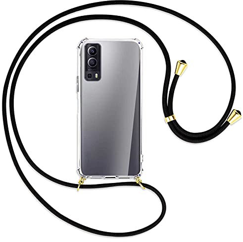mtb more energy® Handykette kompatibel mit Vivo Y72 5G, vivo Y52 5G (6.58'') - schwarz/Gold - Smartphone Hülle zum Umhängen - Anti Shock Strong Strong TPU Case