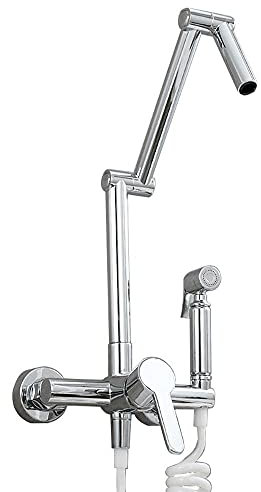 HomeLava Faltbare Küchenarmatur mit Spritzpistole und 2 Wasserstrahlarten Wandarmatur Spültischarmatur Armatur Wasserhahn für Küche Ausgussbecken Wandwasserhahn Wandmontage aus Messing