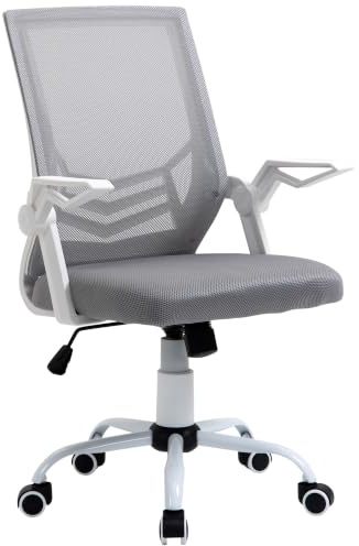 Vinsetto Silla de Oficina Ergonómica Giratoria 62,5x55x94-104 cm Gris | Silla Escritorio, Altura Ajustable, Reposabrazos Abatible, Soporte Lumbar Transpirable, para Adolescentes Adultos