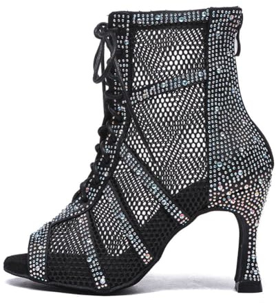 AOQUNFS Stivali da Ballo Latino Americano Donna Strass Tacco Stivaletti de Salsa Tango Bachata Samba Pratica e Performance,L446-Nero-DZ-8.5,EU35
