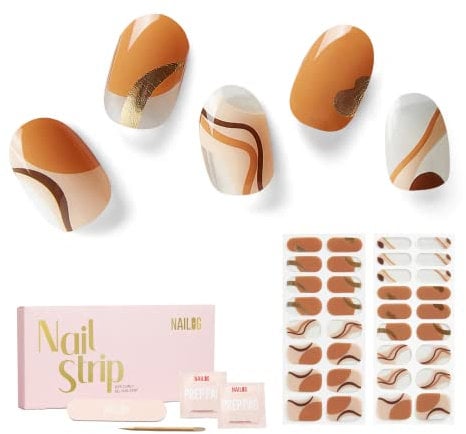 NAILOG Semi Cured Gel Nail Strips, 34 pcs Salon-Quality Gel Nail Stickers, Long Lasting Nail Wraps for Women with Soft Gel Finish, Maze