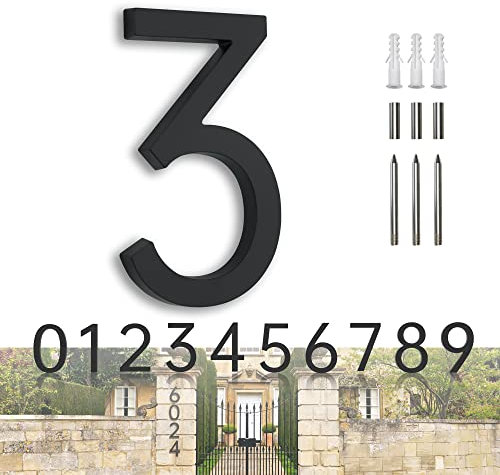 YLYOUNI Numeros Casa Exterior Modernos Negro 17,80cm,Números Flotantes Casa Exterior Acero Inoxidable 3D,Numeros para Puerta de Casa para Buzon,Hotel,Jardín,Calle - Número 3