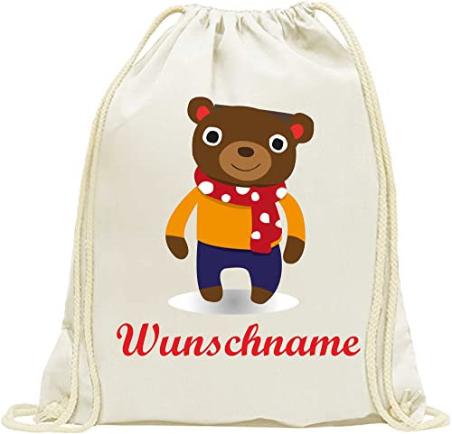 INDIGOS UG - Turnbeutel Mädchen - Beutel - 026 - Teddybär - Bedruckt mit Wunschname - Wunschtext - Rucksack Kinder - Wäschebeutel - Schule Kita - Kindergarten personalisierte Geschenke