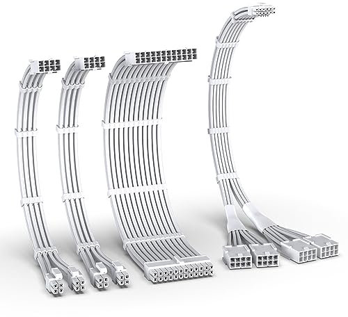 EZDIY-FAB Kit di Cavi con Manicotto PCIE 5.0 12VHPWR,Prolunga del Cavo di Alimentazione 16AWG,Cavo di Estensione da 24 PIN-ATX/(4+4) PIN-EPS/(12+4) PIN a 4X 8 PIN PCIE- RTX4090/4080/4070Ti-Bianco Puro