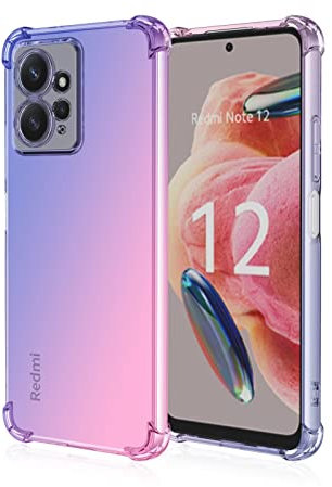 Topme Coque pour Redmi Note 12 (4G) (6.67 inches), Étui de Téléphone Portable en Silicone TPU Souple avec Dégradé de Couleur Transparent - Bleu Rose