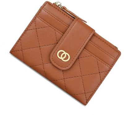 SUNAVY® Mini Geldbörse Damen Klein: Viele Fächer, 8 Kartenfächer, Münztasche, Kleines Portemonnaie Damen Leder RFID Schutz (Braun)