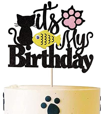 1 Stück Katze Happy Birthday Tortendeko Glitzer Schwarz Lieblich Katze Cake Topper Torten Deko für Liebhaber Kätzchen Haustier Thema Baby Dusche Kinder Geburtstag Hochzeit Party Torte Dekoration