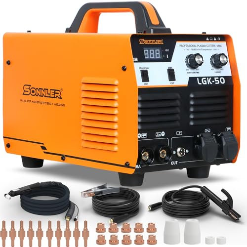 SONNLER 50A Plasma Cutter, 220V Digital Inverter IGBT Plasma Cutter Machine With Built-in Air Compressor, 1/3 Inch Clean Cut With Gas Delay