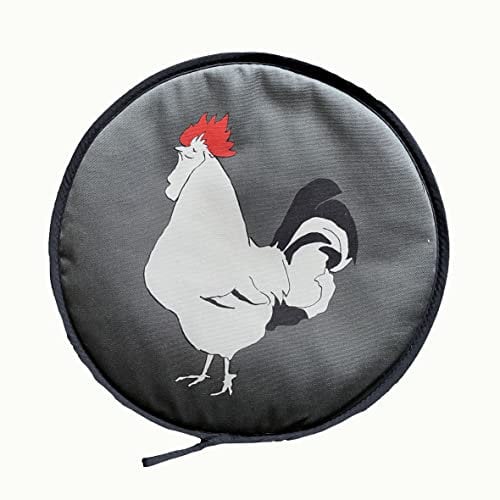 Cluck Cluck Aga Chef Pad Hen design in grey single circular Insulated hob cover.